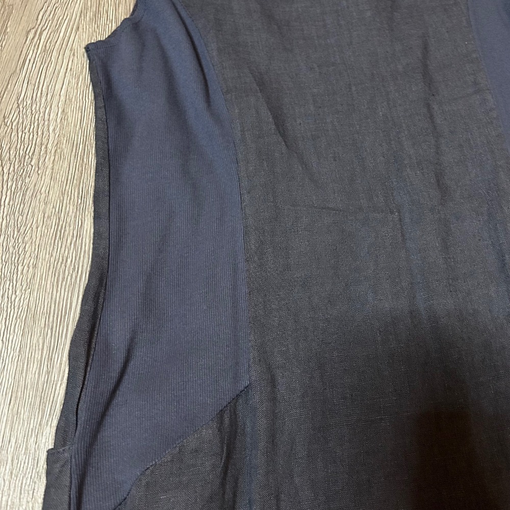 Navy Linen Embellished Shift Dress Pocket L Made In Italy Quiet Luxury Old Money - Picture 6 of 9